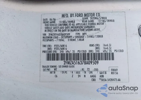 2007 Ford Freestar Se from USA, damaged, VIN 2FMZA51637BA09509